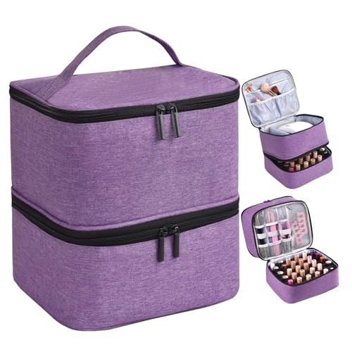 Nail Polish Organizer, Nail Polish Storage Holds 30 Bottles & Nail Lamp, Double Layer Nail Bag Organizer Case, Portable Nail Polish Holder for Nail Tech Travel & Manicure Kit - color: Purple