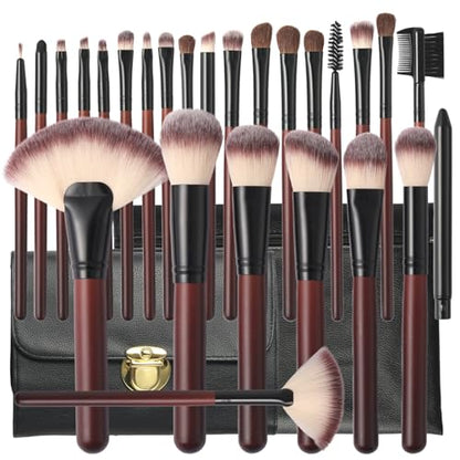 Makeup Brushes Premium Synthetic Foundation Powder Concealer Blending Blush Contour Eyeshadow Eyeliner 26Pcs Makeup Brush Set Red for Women Girl with 2 PU Leather Bags