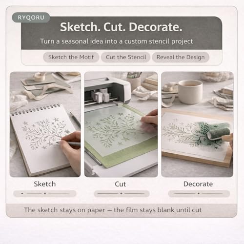 Blank Mylar Stencil Sheets, 10 Pack 12 x 12 Inch, 7 Mil Milky Translucent PET Plastic Sheets for Cutting Machines, Laser Cutting, Reusable Template Material