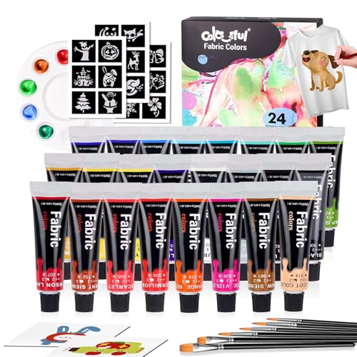 Colorful Fabric Paint Set for Clothes 24 Colors - Permanent Textile Paint Kit for Shoes, Canvas - Non-Toxic Slick Painting Set for Adults, Beginner & Artists - color: 0.4 Fl Oz (Pack of 24)