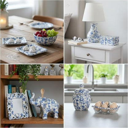 Jenaai 48 Pcs Chinoiserie Blue White Floral Clay DIY Kit, Clear Plastic Tray Craft Set Storage for Jewelry, Keys, Family Home Decor Gifts Include 40 Decoupage Napkins 2 Clear Tray 2 Clay