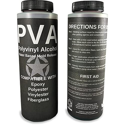 PVA Water Based Mould Release - Polyvinyl Alcohol Agent for Epoxy, Polyester, Vinyl Ester, Resin, Gel Coat, Polyurethane Foam, Silicone-Spray or Brush-On Film for Sculpture and DIY Projects