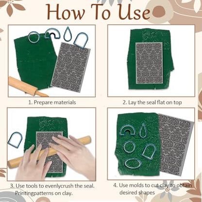 CHGCRAFT Baroque Flowers Feathers Clay Texture Mat Polymer Clay Molds DIY Clay Texture Tools for Clay Pottery Earring Jewelry Making Stamp Engraving Machines, Floral, 3.9x2.6x0.1inch - style: Baroque pattern