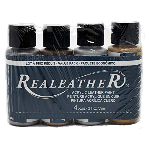 Realeather F2604-02 Acrylic Leather Paint Set, Full Coverage, Waterproof Paint 2 Fl. Oz. Metallic Colors, Gold, Bronze, Silver, Gunmetal, 4-Pack - color: Metallic Colors, Gold, Bronze, Silver, Gunmetal