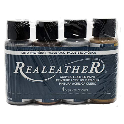 Realeather F2604-02 Acrylic Leather Paint Set, Full Coverage, Waterproof Paint 2 Fl. Oz. Metallic Colors, Gold, Bronze, Silver, Gunmetal, 4-Pack - color: Metallic Colors, Gold, Bronze, Silver, Gunmetal