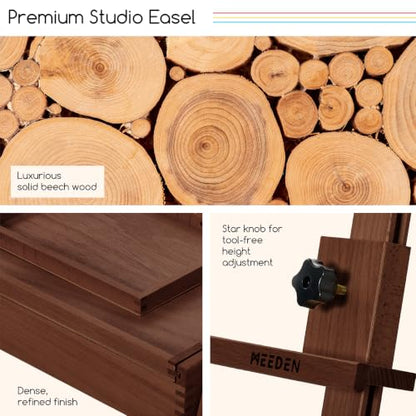MEEDEN Painting Easel with Storage: H-Frame Beech Wood Art Easel for Adults, Artists, Students, Beginners - Adjustable 50"-80" H, Holds Canvas Up to 47 Inches - color: Deep Walnut
