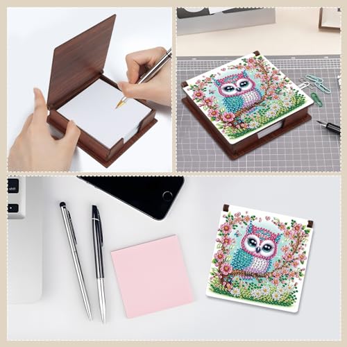 Diamond Painting Kit memo Box, Diamonds Art DIY Owl and Flower Patterns Sticky Note Box Special Shape Drill, with 160 Sticky Note, Ideal for Home Office Supplies, Handicrafts, Holiday Gifts - color: Owl and Flower