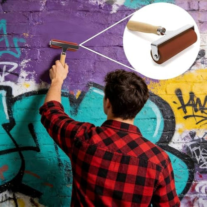 Wood Handle Printmaking Brayer Tool, 3 Sizes Rubber Roller(6, 4, 2 Inch), Soft Design for Stamping, Wallpapers, Tape