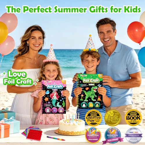 FUNNYB&G Foil Art Craft Kit for Boys 4-10 Years Old: Mess-Free & No-Glue, Create 16 Sparkly Dinosaur World Pictures – Perfect Travel Toy & Birthday Gift for Kids (Dinosaur World) - style: Dinosaur World
