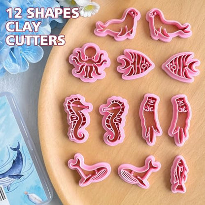 Keoker Ocean Polymer Clay Cutters, 12 Shapes Clay Cutters Animals, Marine Animal Theme for Polymer Clay Jewelry, Sea Creatures - color: Ocean Color
