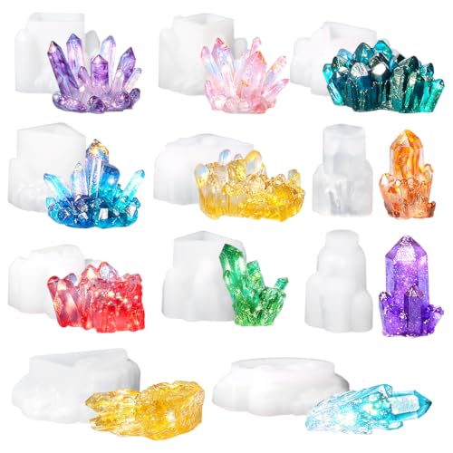 11 PCS Crystal Cluster Resin Mold Quartz Rock Silicone Molds,Different Shapes Epoxy Resin Molds DIY Gem Stone Jewerly, Candle,Soap,Clay