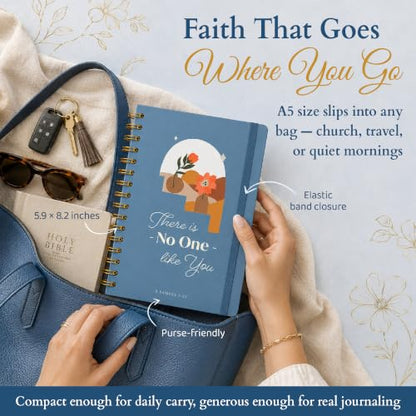 Hardcover Blank Christian Notebook – 140 Pages, No One Like You | Lined Pages with Bible Verse Cover – Inspirational Writing Spiral Notebook for Bible Study and Prayer - color: No One-Blue