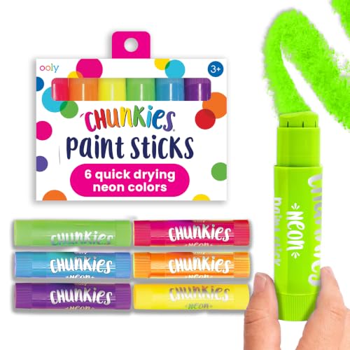 Ooly Chunkies 6 Neon Paint Sticks For Kids, Tempera Paint Sticks Neon Colors Set, No Mess Quick Drying Art Supplies for Toddlers and Kids - color: Neon