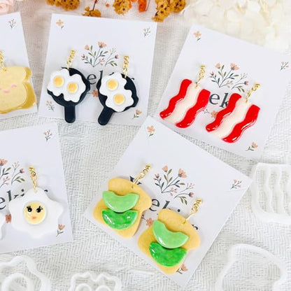 Xaekicr 8Pcs Breakfast Theme Polymer Clay Cutters Set – Toast, Bacon, Egg Shapes | Fun Clay Earring Cutters | Polymer Clay Molds for Jewelry Making | Clay Tools for DIY Crafts - color: S color