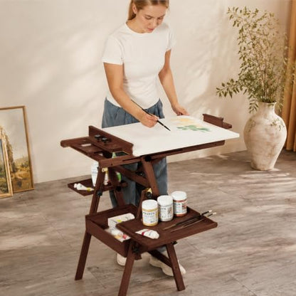 MEEDEN Painting Easel with Storage: H-Frame Beech Wood Art Easel for Adults, Artists, Students, Beginners - Adjustable 50"-80" H, Holds Canvas Up to 47 Inches - color: Deep Walnut