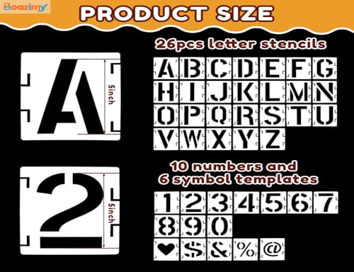 5 Inch 42 Pcs Reusable Letter Number Symbol Stencils, Plastic Painting Templates for Wood Wall Fabric Rock Chalkboard Signage School Door Porch DIY Art Craft Decoration Projects - size: 5 inch（White）