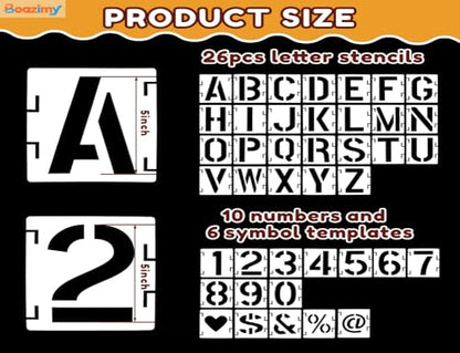 5 Inch 42 Pcs Reusable Letter Number Symbol Stencils, Plastic Painting Templates for Wood Wall Fabric Rock Chalkboard Signage School Door Porch DIY Art Craft Decoration Projects - size: 5 inch（White）