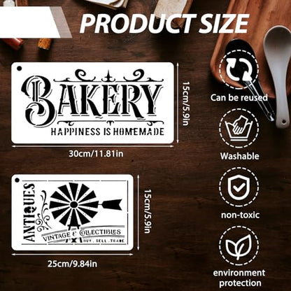 16 Pcs Farmhouse Stencils for Painting on Wood – Reusable Vintage Kitchen Sign Templates for Wall, Fabric, Furniture, Crafts & Wood Burning Projects