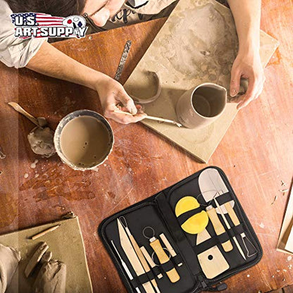 U.S. Art Supply Pottery & Clay Tools Set (12-Piece) - Includes Pottery Tools, Canvas Case for Sculpting, Ceramics, and Easy Storage & Transport - size: 12-Piece with Nylon Case