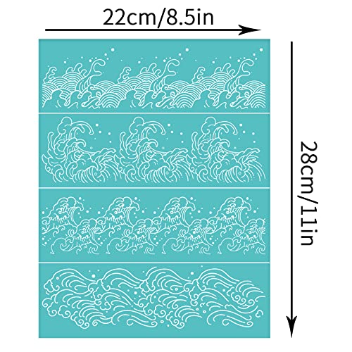 OLYCRAFT Oriental Theme Self-Adhesive Silk Screen Printing Stencil Ocean Wave Pattern Mesh Transfers Silk Screen Reusable Stencil for Painting on Wood T-Shirt Fabric Bags - 11x8.5 Inch - color: Wave