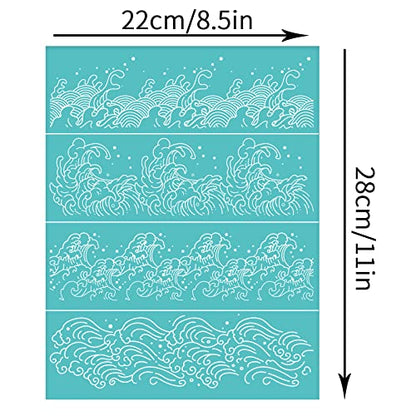 OLYCRAFT Oriental Theme Self-Adhesive Silk Screen Printing Stencil Ocean Wave Pattern Mesh Transfers Silk Screen Reusable Stencil for Painting on Wood T-Shirt Fabric Bags - 11x8.5 Inch - color: Wave