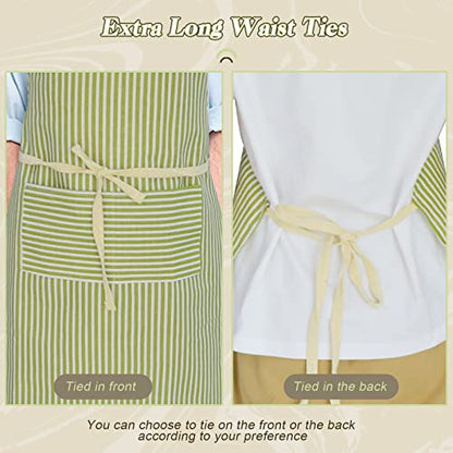ATROPOS 2 Pack Aprons for Women with Pockets,Waterproof Cooking Aprons for Women,Adjustable Bib Apron Chef Aprons Painting Apron for Kitchen,Cooking,Baking,BBQ,Cleaning,Painting - color: Green /Blue Stripes