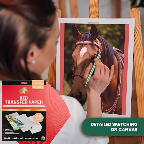 MyArtscape Graphite Transfer Paper, 20 Red Sheets - Wax Free - Erasable - Smudge-Free - Ideal for Drawing and Tracing - Premium Arts and Crafts Supplies