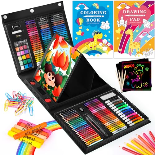 iBayam Art Kit, 251-Pack Art Supplies Drawing Kits, Arts and Crafts Gifts Box for Adult, Art Set Case with Trifold Easel, Scratch Paper, Sketch Pad, Coloring Book, Crayons, Pencils - color: Black