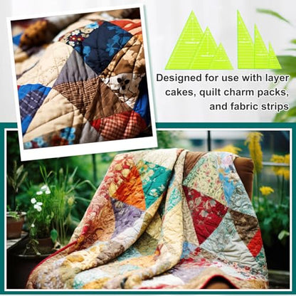 Kigley 3 Set Tall Triangle Rulers for Quilting 6 8 10 Inch Wedge Triangle & Wing Quilting Rulers and Templates Acrylic Quilt Templates for Sewing Layer Cake Patchwork Cutting Pattern DIY Craft (Green) - color: Green