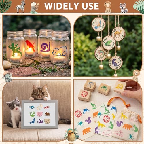 Fainne 100 Pcs Small Stencils for Crafts, 1.5 Inch Reusable Painting Stencils Painting Crafts Templates for Wood, Wall, Home Decor, Canvas, Fabric(Animals) - style: Animals