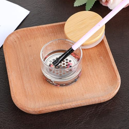 Nail Brushes Washing Cup, Acrylic Liquid Powder Glass Dappen Dish Glass Cup, Mesh Acrylic Liquid Powder Removal Dappen Dish with Lid & Mesh Layered Brushes Washer