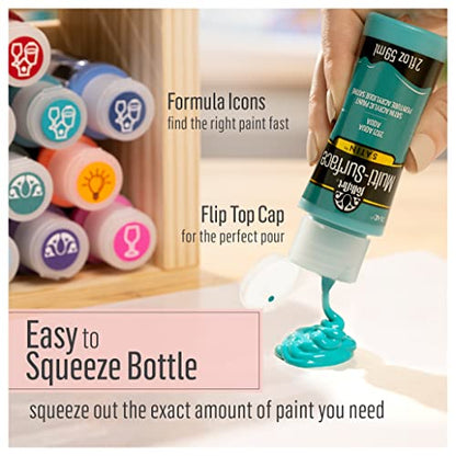 FolkArt Multi Surface Acrylic Paint Set Pastel Colors, Count, 2 Fl Oz (Pack of 16)