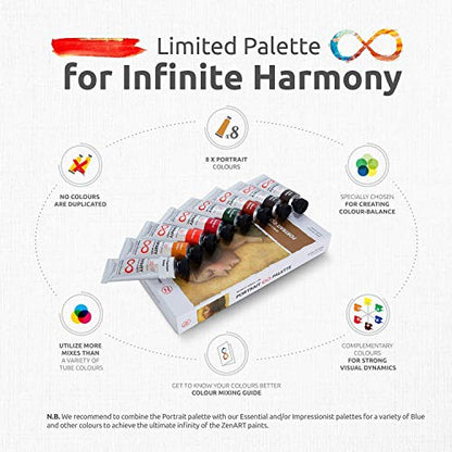 ZenART Non-Toxic Oil Paint Set for Professional Artists - 3 x 8 x 45ml Tubes - Bundle of Portrait, Essential and Impressionist Palette of Eco-friendly Paint with Exceptional Pigment and Lustrous Sheen