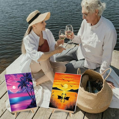 Sherr 12 Pcs Pre Drawn Canvas Pre Printed Canvas for Adults Sip and Paint Party Canvases Painting Kit for Summer Easter Mother's Day Party Favor(Summer Sunset,8 x 10 Inch) - size: 8 x 10 Inch, style: Summer Sunset