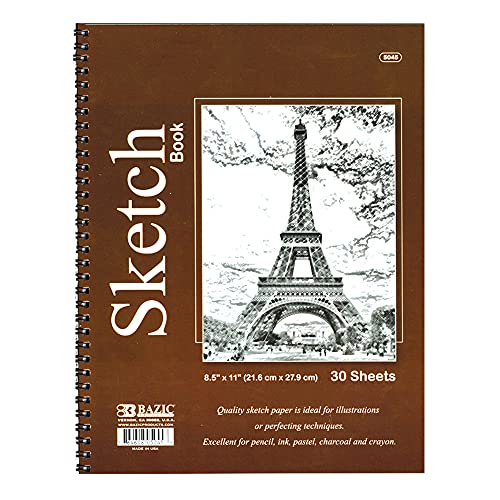 BAZIC Sketch Book 30 Ct. 8.5" X 11", Spiral Side Bound Sketchbook Drawing Pads, Sketching Paper Coloring Book for Artist Kids School, 1-Pack | 30-sheet spiral sketch book, smooth drawing paper for sketching, shading