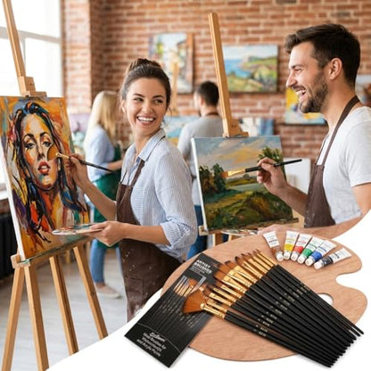 12-Piece Artist Paint Brush Set, Synthetic Filbert Comb and Detail Brushes for Acrylic Watercolor & Oil Painting, Professional Art Supplies for Canvas Texture Work