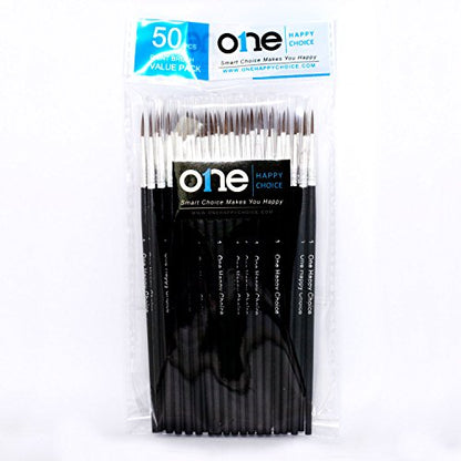 50 Pcs Pack of Synthetic Fine Detail Paint Brushes Set for Miniature, Scale Model, Art Painting in Acrylic, Oil, Watercolor - Pointed Round (Size #1 (Large)) - size: Size #1 (Large)
