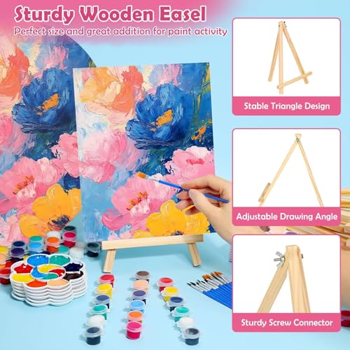 42 Pcs Sip and Paint Kit for Adults Couples Date Night Paint Party | 8x10 Inch Art Canvas Boards with Easel Stand, Mini Acrylic Paint & Brushes Paint Party Supplies, Valentines Day Painting Kit - color: 3ML Mini Acrylic Paints