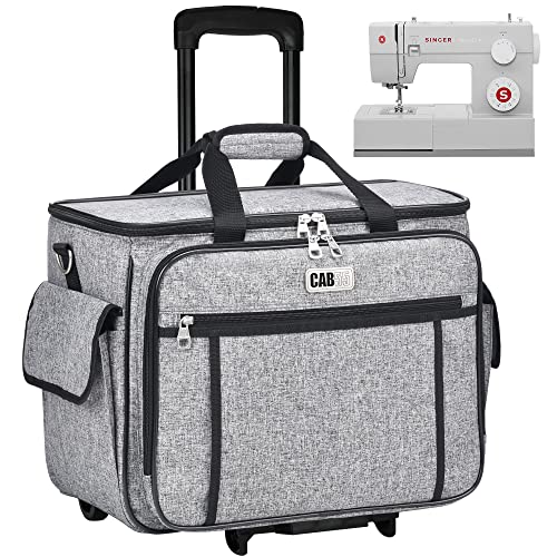 CAB55 Rolling Sewing Machine Case, Detachable Rolling Sewing Machine Carrying Case on Wheels, Trolley Tote Bag with Removable Bottom Wooden Board for Most Standard Sewing Machine and Accessories - color: Grey