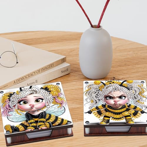 JISHSHAY 2 PCS Diamond Art Note Box Fairy Diamond Painting Note Pad Holder Elf Gem Painting Bee Gem Art Memo Boxes Mosaic Kits for Adults Embroidery Kit Memo Pad Holder, Contains 120 Sheets of Paper - color: Elf 3