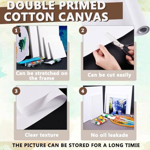 OLYCRAFT 10.7 Inch x 5.5 Yards Double Primed Cotton Canvas White Canvas Roll 0.3mm Thick Cotton Canvas Roll for Painting Double Primed Gesso Canvas Paper for Oil and Acrylic Paint Art Projects