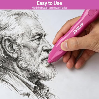 AFMAT Electric Eraser, with 140 Eraser Refills, Rechargeable Pencil Erasers for Artists, Electric Erasers for Drafting, Drawing, Painting, Sketching, Architectural Plans, Detailer Tool EE25(Rose Red) - color: Rose Red