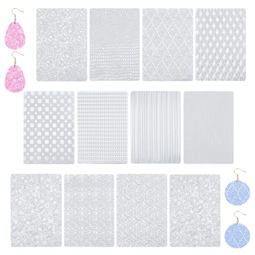 HOBBIESAY 12Pcs Boho Polymer Clay Texture Sheets 7x10 Inch Embossing Mats DIY Tools for Adult Pottery Earrings Jewelry Crafting