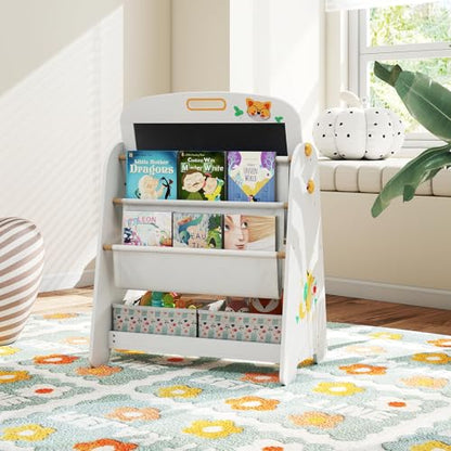 HONEY JOY Kids Art Easel, Wooden Double-Sided Toddler Table & Chair Set w/Adjustable Magnetic White Board & Chalkboard, Bookshelf & Storage Bin, Arts & Crafts (Natural + White) - color: Natural + White