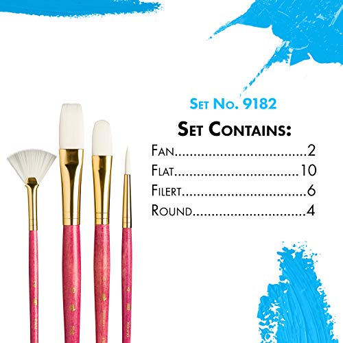 Princeton RealValue Brush Set, White Taklon, Pink Handle, 4 Piece, 1 Count - style: Set-9182