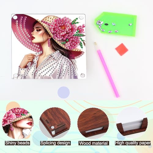 JISHSHAY 2 PCS Diamond Art Note Box Beautiful Woman Diamond Painting Memo Boxes Gem Painting Gem Art Memo Pad Holder Mosaic Kits for Adults Embroidery Kit Note Pad Holder, Contains 120 Sheets of Paper - color: Woman 3