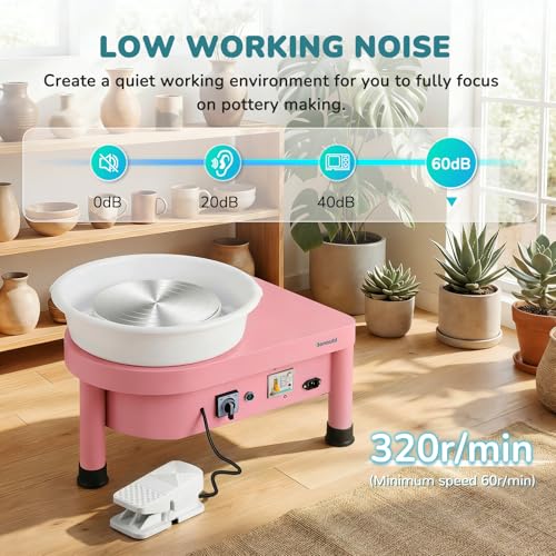 Bonoutil 10" Electric Pottery Wheel with Foot Pedal for Adults, Easy to Center Ceramic Forming Machine Max 20 lbs Capacity Clay Beginner's Art Sculpting Tools Kit for Home Use (Pink) - color: Pink