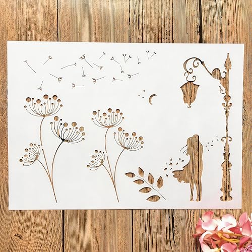 TIAMECH A4 Reusable Lover Street Light Stencil for Painting | Dandelion Layering Template, DIY Wall Art, Wood Furniture, Scrapbook & Crafts (8.3x11.7inch) - style: Lover Street Light