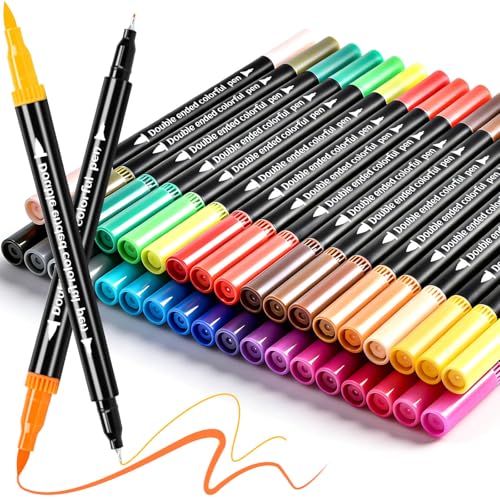 Coloring Markers, Dual Fine Tip And Brush Tip Markers Pens for Adult Coloring Book, 36 Colors Dual Marker Water-Based, Art Drawing Supplies Marker s Kit for Calligraphy, Illustrations, DIY Crafts - color: 36 Colors_Dual Tip