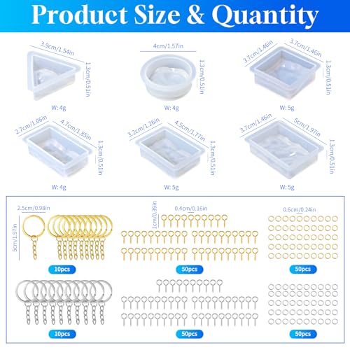 226Pcs Resin Keychain Molds Set - Triangle, Round, Square, Rectangle Ripple Pendant Molds with Keychain Accessories, Perfect Epoxy Resin Silicone Molds for DIY Jewelry Making - color: 226Pcs Ripple Pendant Molds